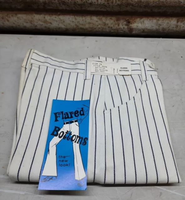 Vintage 70s Neva-Press Flared Bottoms White/Striped Children Kids Pants SIZE 12