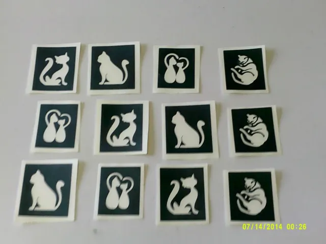 30 x cat themed stencils (mixed) for glitter tattoos / airbrush / henna / cakes