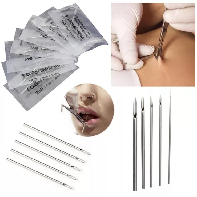 100pcs Mixed Body Piercing Needle Sterile Disposable Tattoo Supply Ear Lip Navel