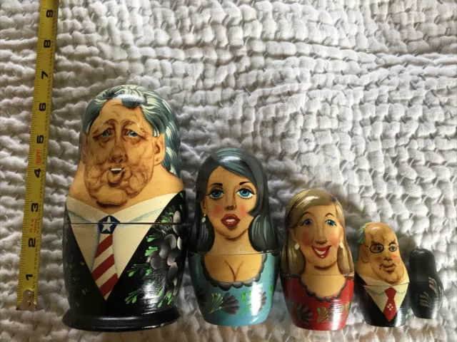 Bill Clinton Impeachment Wooden Russian Nesting Dolls Ken Starr Monica Hillary