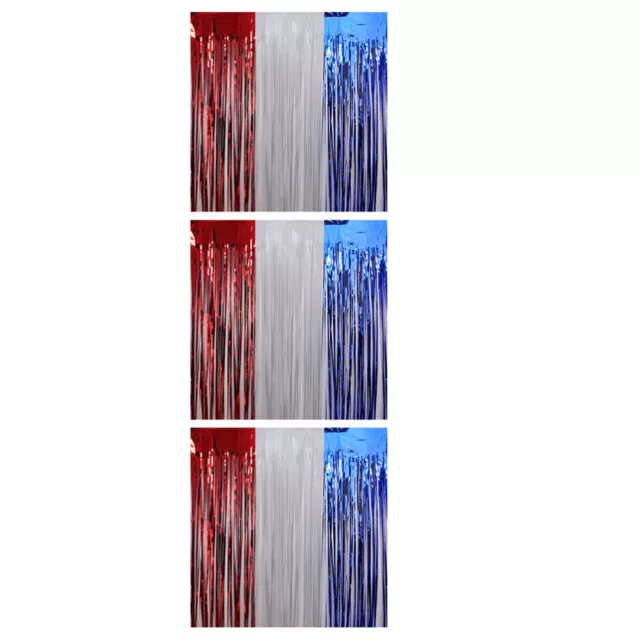 3 Pcs Independence Day Rain Curtain The Pet Curtains Red America Flag Tinsel