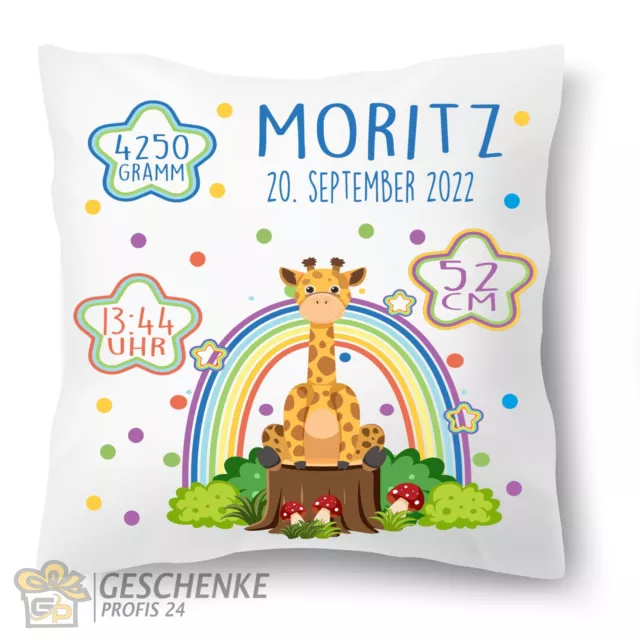 Geburtskissen Personalisiert mit Namen Kissen zur Geburt, Babygeschenk, Giraffe