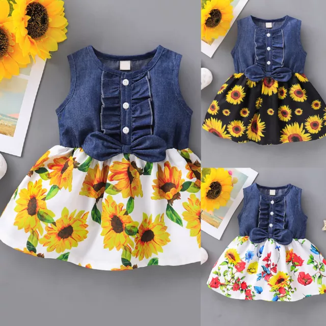Set abiti gonna in denim neonato neonato bambine stampa girasole fresco