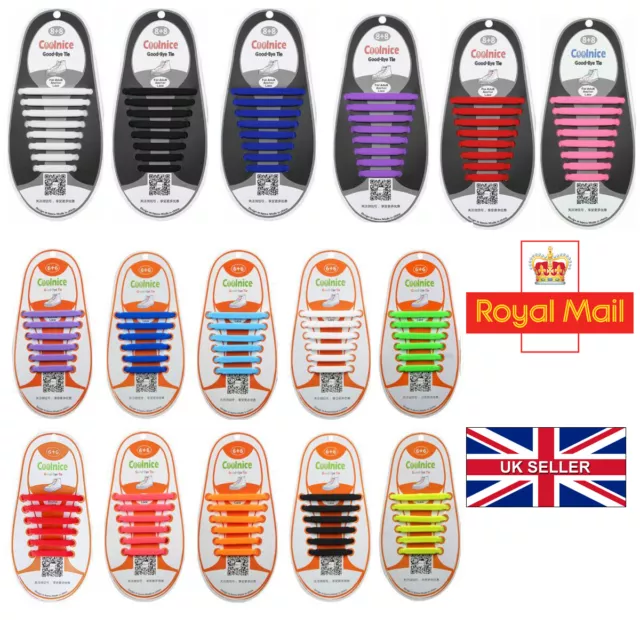 Elastic No Tie Shoelaces Silicone Easy Shoe Laces Trainers Shoes Adult Kids NEW