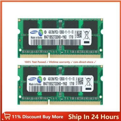 SAMSUNG 1600MHZ 8GB DDR3L RAM For Notebook Laptop PC3L-12800S DIMM 2pc 4GB 1.35V