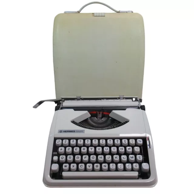 Hermes Baby Typewriter in Carry Case White Vintage Made in Brazil Portable
