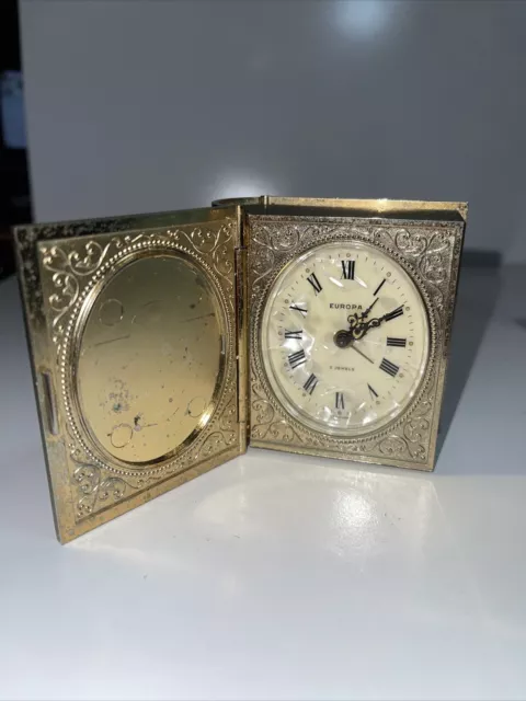 Vintage Europa 2 Jewels Book Design Travel Alarm Clock Germany Working (23A)