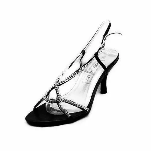 Womens Ladies Low Heel Party Prom Shoes Kitten Heel Sandals Diamante