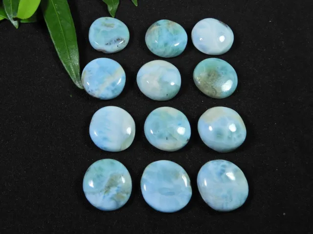 14 MM 12 Pcs Natural Larimar Round Cabochon Loose Gemstone Lot 99 Cts.