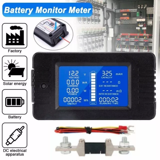 LCD DC Monitor Volt Amperemeter Meter Batterie Anzeige Tester Shunt 100A/200A