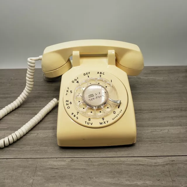 Vintage ITT 500 Desk Top Rotary Telephone Beige Tan Dial Phone