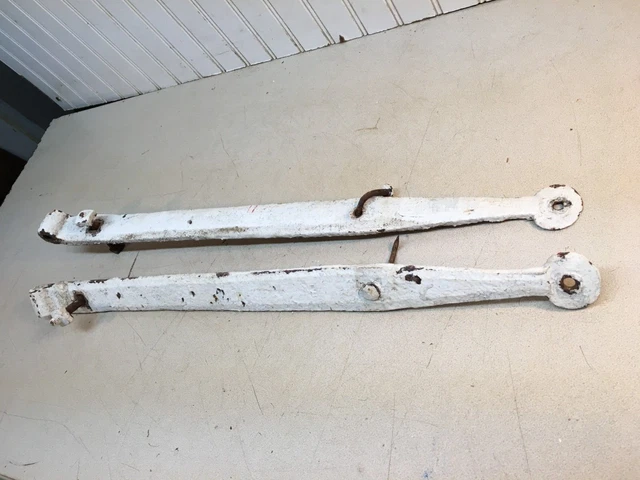 Antique Hand Forged Pair Iron Barn Door Strap Hinges 26” Long x 2. in Pair 2