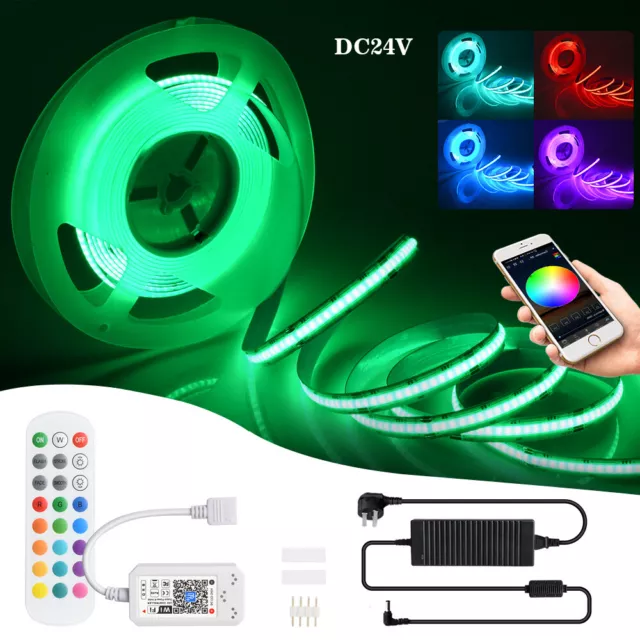 5M 10M WIFI Set RGB COB LED Strip Light Flexible High Density Tape Lights DC 24V