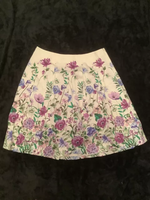 Talbots RSVP Floral Garden Skirt Women's Size 16 Pleated Ivory Purple Spring