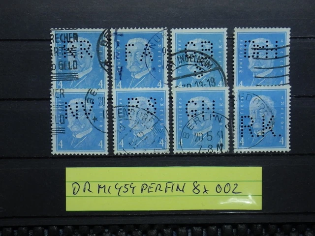 Deutsches Reich 8 x MI. 454 Perfin Perfins Firmenlochung Lot gestempelt 002
