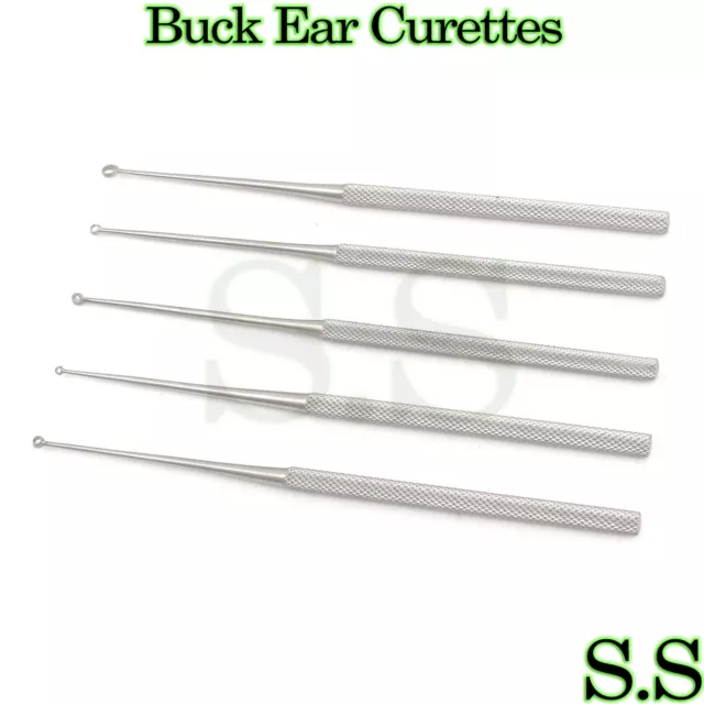 5 Buck Ear Curettes Surgical Veterinary Instruments Straight Sharp