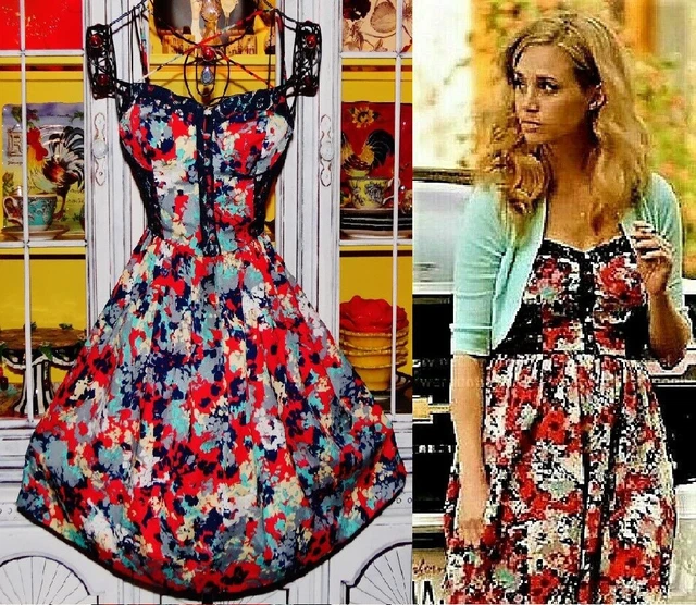 Vintage Betsey Johnson Dress Y2K Red Floral Corset Fit & Flare Slip Size Small 2
