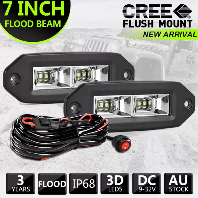 2X7" Flush Mount 2-Row 160W LED Work Light Bar Rear Bumper Reverse Pods Driving