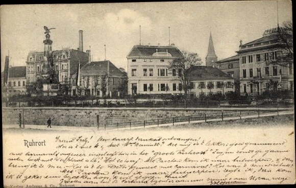 Ak Ruhrort Duisburg im Ruhrgebiet, Teilansicht mit Denkmal - 10610277