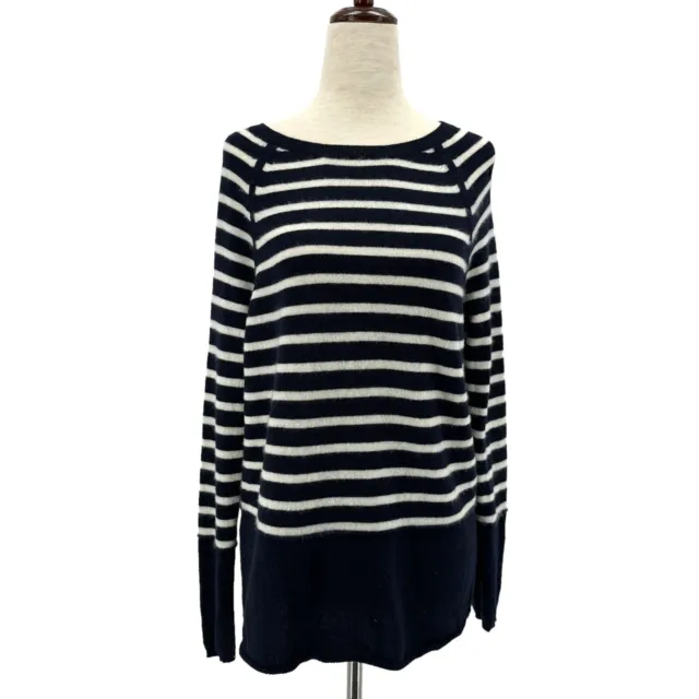 Vince. Cashmere Striped Navy Blue White Knit Sweater Womens XS