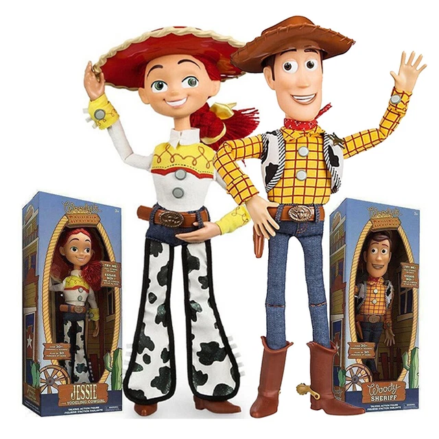 2PCS TOY STORY Sheriff Woody + Jessie Doll Kid Soft Talking Action