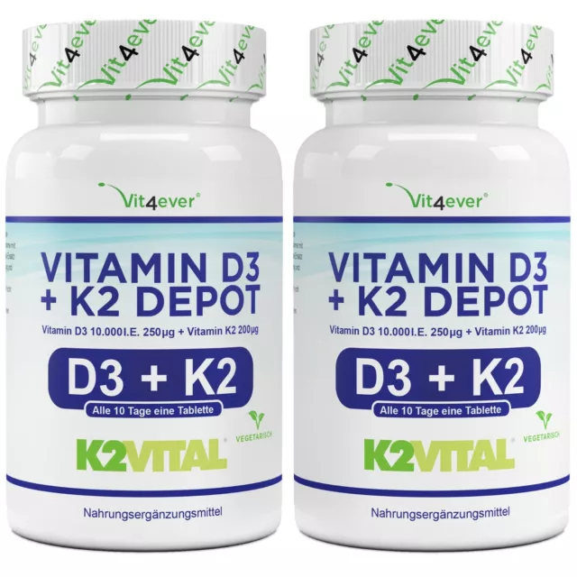 2x Vitamin D3 10.000 I.E. + Vitamin K2 200mcg = 360 Tabletten MK-7 Menachinon-7