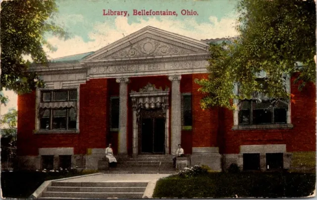 Vintage Postcard View of the Library in Bellefontaine Ohio OH 1913          V452