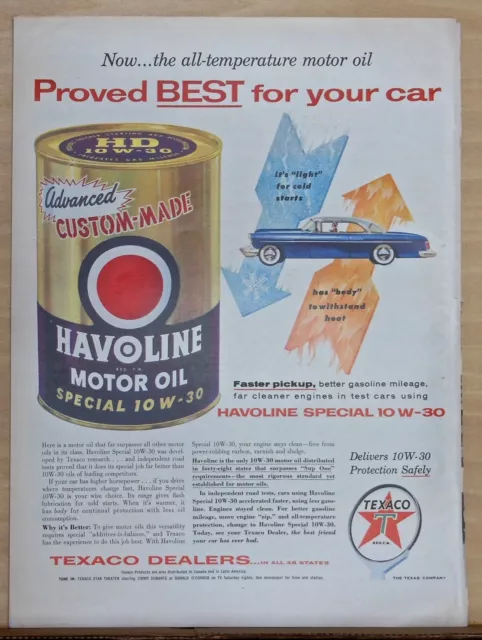1955 magazine ad for Texaco Havoline oil - Proved Best For Your Car