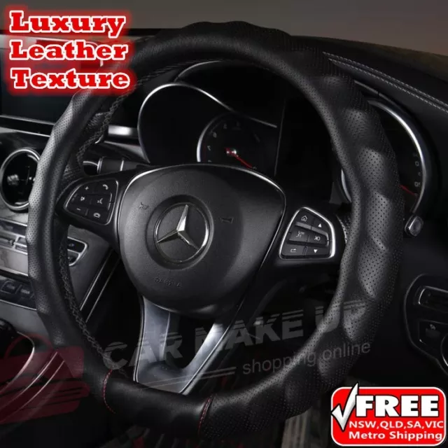 Universal 38cm Car Steering Wheel Cover Pure Black Color Car Leather Car Cover