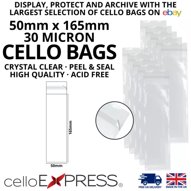 50mm Wide Clear Tall/Slim Cello Display Bags - Cellophane Bag for Bookmarks