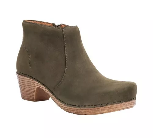 New Dansko Women's Maria Ankle Boots Milled Nubuck Leather Olive EU 37 US 6.5-7