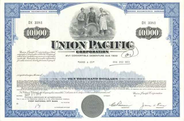 Union Pacific Corporation - 1960's-70's dated Railroad Bond - Various Denominati