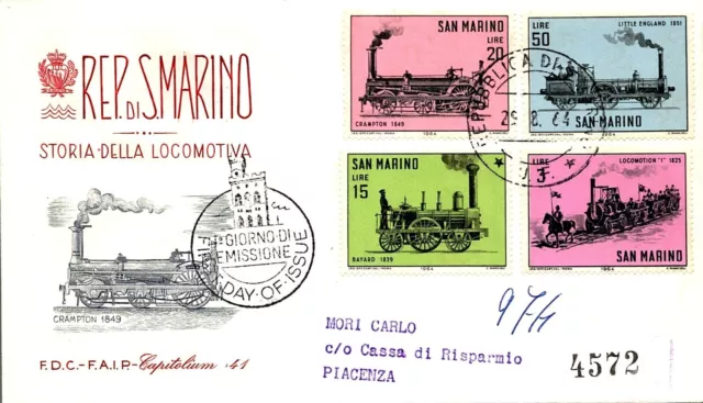 Storia Postale - FDC FAIP Capitolium - Repubblica San Marino - 1964 - Locomotiva