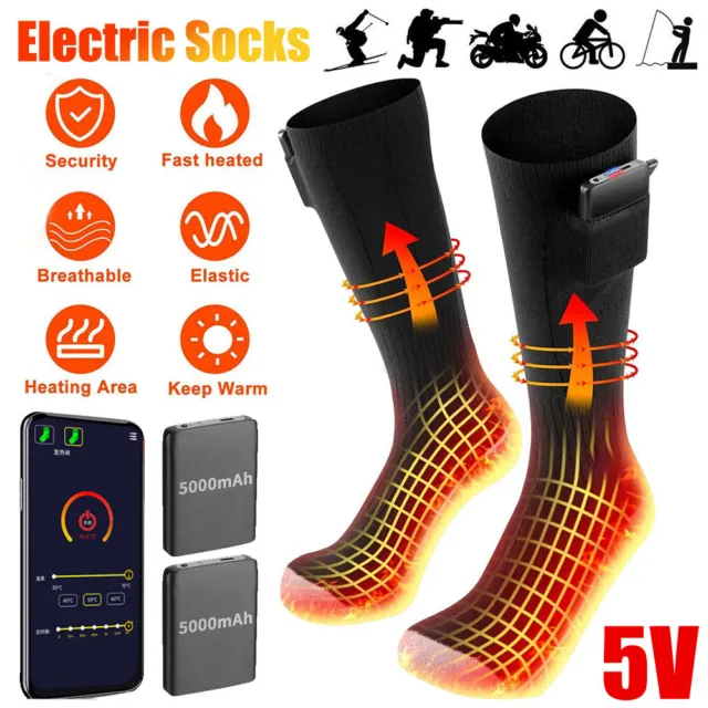 Electric Heated Socks Foot Winter Warmer Sock 5000mAh Rechargeable Battery Power