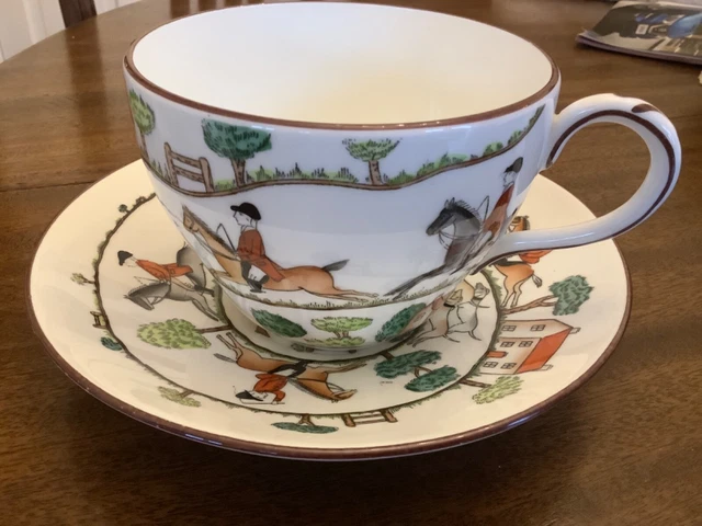 Crown Staffordshire Jagdszene großes Frühstück Teetasse & Untertasse.