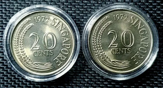 RARE 1972 SINGAPORE "SWORDFISH" 20 Cent Coin,Ø24mm,2Pcs(+FREE1 coin) #18482