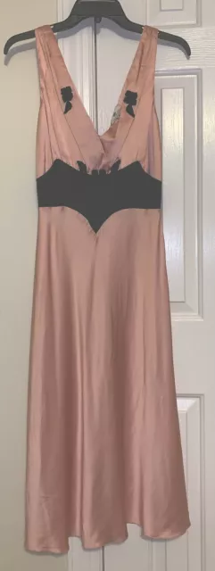 Miguelina Pink With Black Waist Detail Sleeveless Maxi Dress Size S Silk Blend