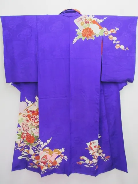8153B1 Silk Vintage Japanese Kimono Robe Dress Chrysanthemum Houmongi