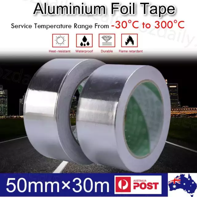 Reinforced Aluminium Foil Tape Adhesive Sealing Heating Duct Silver Repairs 50mm