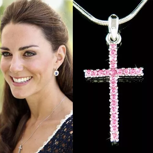 ~Pink CROSS made with Swarovski Crystal God Lord Jesus Christ Religious Necklace