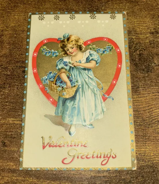 1909 RAPHAEL TUCK POSTCARD Valentine Greeting’s Hearts Antique Holiday Stamps