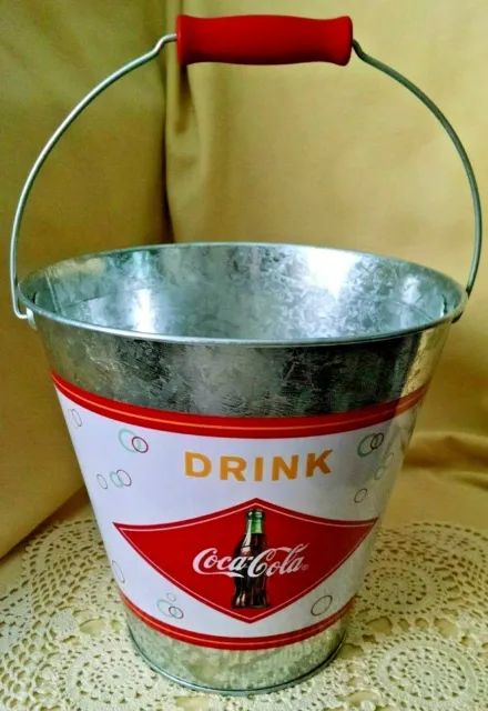Coke Bucket Liner Leak Proof Tin Handle Drink Coca Cola Bottle Galvanized.
