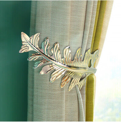 2PC Leaf Curtain Tie Back Hold Backs Holder Brass Tassel Hooks Gold Bronze Decor