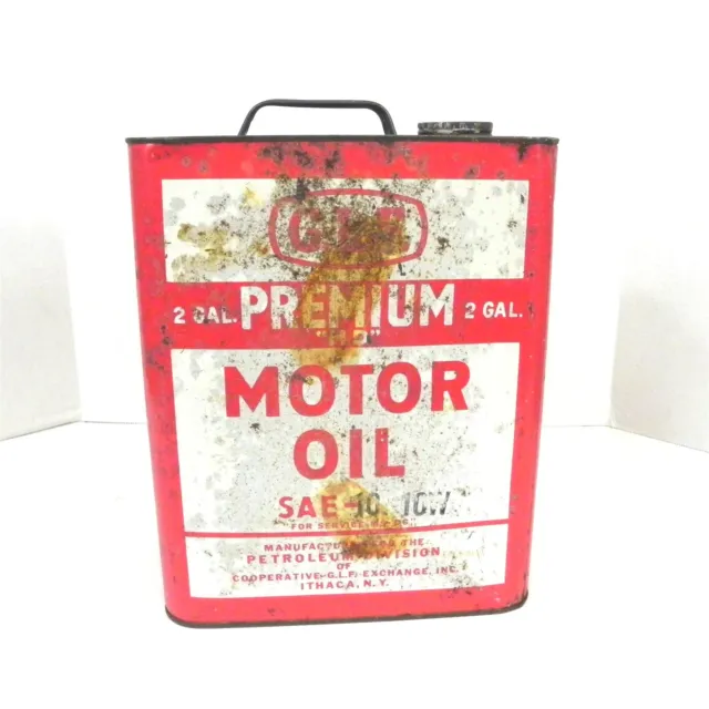 Vintage G.l.f. Premium Motor Oil 2 Gallon Can Empty Used Vintage Red Oil Can Vtg