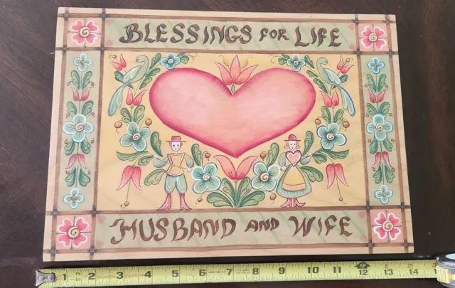 Pennsylvania Dutch Hand Painted Wood Plaque HUSBAND & WIFE BLESSINGS