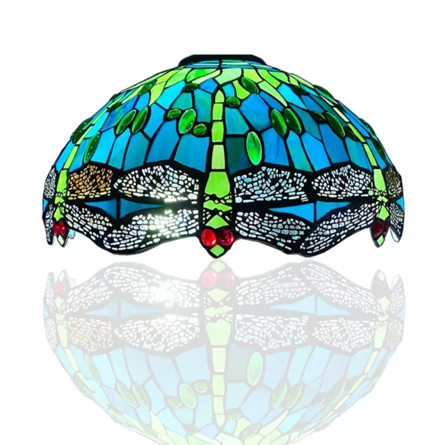 Dragonfly Art Tiffany Style 16 inch Dome Shade Stained Glass Green & Yellow Art