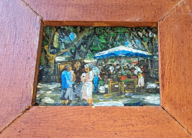 Superbe huile sur panneau miniature, Impressionniste Marché à Paris