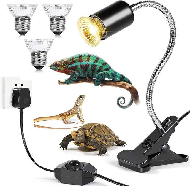 Tortoise Heat Lamp, 50W UVA UVB Basking Lamp with 360°Rotatable Clip & Power Ada