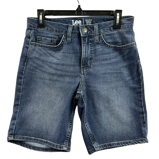 Lee Jean Shorts Womens Size 8 Medium Blue Bermuda Denim Mid Rise Regular Fit