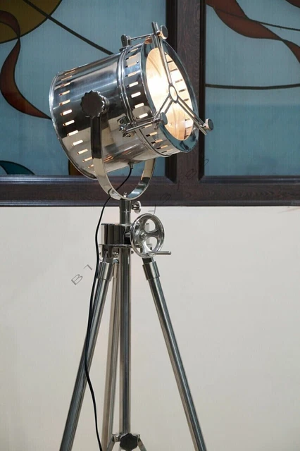 Nautical Vintage industrial DESIGNER Chrome Spot Light With Tripod Floor Lamp
